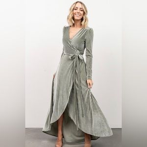 Baltic born textured velvet sage green wrap dress